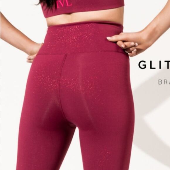 IVL Collective Go Power Sport Raspberry Glitter High Rise Cropped Leggings Sz 14 - Picture 11 of 11